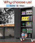 71 Inch Tall Lockable Garage Storage Cabinet On Wheels With Four Adjustable Shelves Beefy Heavy Duty Steel Construction For Home Shop Or Warehouse Scratch Resistant Powder Coated Finish Easy Roll Casters Locking Latch, open with shelves