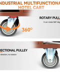 Rotation features of Straight Up Heavy Duty Three Tier Cleaning Cart With Two Roomy Cabinets And Smooth Rolling Wheels For Hotel Housekeeping Hustle.