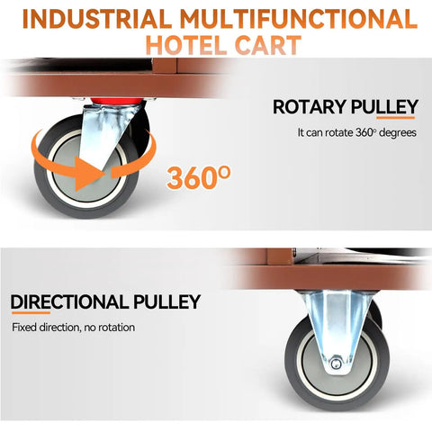 Rotation features of Straight Up Heavy Duty Three Tier Cleaning Cart With Two Roomy Cabinets And Smooth Rolling Wheels For Hotel Housekeeping Hustle.