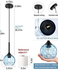 Glass Mason Jar Farmhouse Pendant Light Fixture with blue glass shade, adjustable cord, and comparison to paper towel roll.