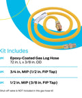 72 Inch Flexible Gas Line Connector With Three Eighth Inch OD And Three Quarter By One Half Inch MIP Fittings For Natural Gas And Propane Stainless Steel Yellow for Grills