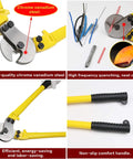 Image of Heavy Duty 18 Inch Cable Cutters with Tapered Jaws for Stainless Steel Wire Rope Cables Industrial Strength Hand Tool Strong Cutting Pliers for Five Sixteenth Inch Cable, highlighting chrome vanadium steel, handle comfort, and cutting precision.