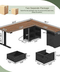 Hella Spacious Corner L Shaped Electric Standing Desk 66 Inch Height Adjustable Computer Workstation dimensions with drawers and shelves
