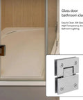 Brushed Stainless Glass Shower Door Hinge, 180 Degree Clamp For 4mm Frameless Shower Stall showing hinge detail and application