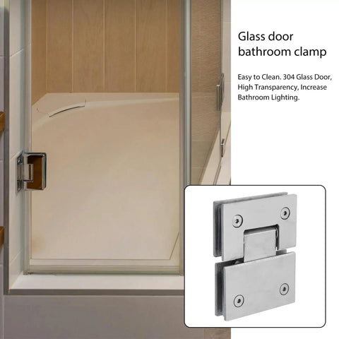Brushed Stainless Glass Shower Door Hinge, 180 Degree Clamp For 4mm Frameless Shower Stall showing hinge detail and application