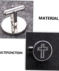 Cross Pattern Black Titanium Steel Cufflinks For Men, Slick Shirt Fasteners For Casual And Formal Wear, premium quality.