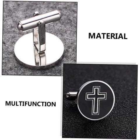 Cross Pattern Black Titanium Steel Cufflinks For Men, Slick Shirt Fasteners For Casual And Formal Wear, premium quality.