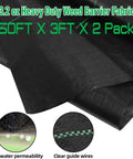 3.2 oz Heavy Duty Weed Barrier Landscape Fabric 50ft X 3ft X 2 Pack shown with guide wires and water permeability detail