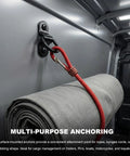 Hella Secure Heavy Duty D Ring Tie Down Anchors 10 Pack Quarter Inch 2400 Lbs, black swivel anchor attached to a rolled blanket.