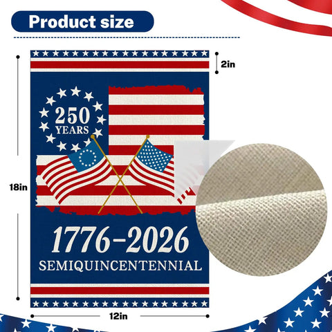 250th Anniversary USA Flag Garden Flag For Outside 1776 2026 Commemorative Patriotic Yard Sign With Stars And Stripes Design Double Sided Waterproof 12 By 18 Inch Banner Fourth Of July Outdoor Decor with fabric detail.