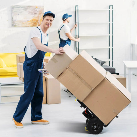 Heavy Duty Electric Stair Climber Hand Truck With 1200W Motor And 881 Lbs Capacity, Folding Lithium Battery Powered Dolly used for moving large boxes.