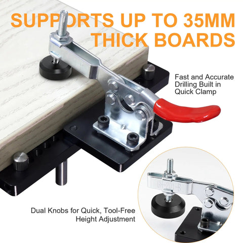 Pro Grade All Metal Concealed Hinge Jig With Quick Clamp And Dust Vacuum Adapter For 35mm Cabinet Door Hinges Drill Jig For Woodworking And Cabinet Mounting Tool