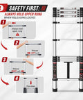 10.5 Ft Telescoping Aluminum Ladder Lightweight Extension For Diy And Home Projects, Rust Resistant Thickened Tubes, Built For Stability, EN131 Compliant, Portable And Easy To Carry, Multi Position, Anti Slip Feet; ladder safety steps