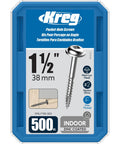Package of Zinc Pocket Hole Screws One And A Half Inch Fine Thread Maxi Loc Head For Indoor Use 500 Count Ideal For Woodworking