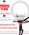 16 Inch Electric Concrete Saw With 9800W High Power Motor And Water Fed Dust Suppression For Deep Stone Brick Rebar Cutting, blade depth of 300mm.