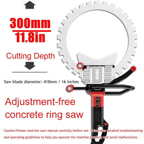 16 Inch Electric Concrete Saw With 9800W High Power Motor And Water Fed Dust Suppression For Deep Stone Brick Rebar Cutting, blade depth of 300mm.