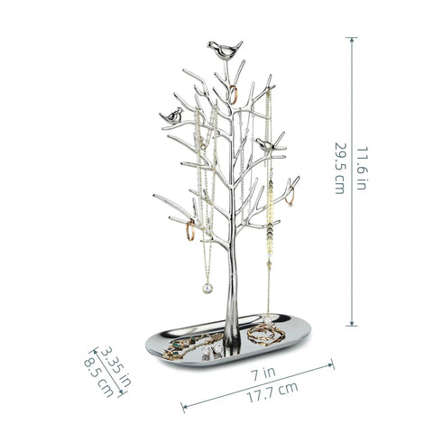 Dope Tree Tower Jewelry Rack With Metal Tray, Luxury Color Hanging Organizer for Rings, Earrings, Necklaces and Bracelets