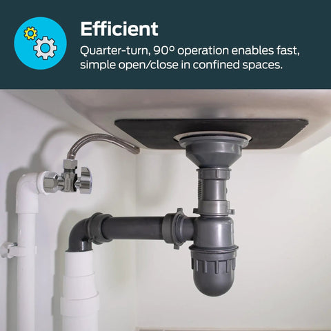 One Half Inch FIP To Three Eighth Inch OD Compression Quarter Turn Angle Stop Valve under sink installation view