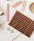 Kick Clutter To The Curb With This Premium Wooden Jewelry Tray Featuring Forty Velvet Lined Compartments, makeup products nearby.
