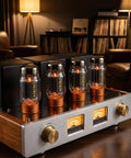 KT88 Vacuum Tubes Matched Pair 2 Pack Aurora Series Audio Tubes on vintage amplifier in cozy room setting