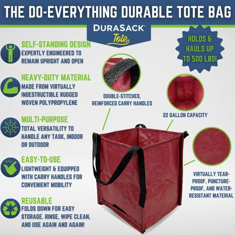 Built Tough Heavy Duty Storage Tote Bag 22 Gallon Rugged Woven Polypropylene Moving Bag With Self Standing Design features