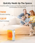 Family on sofa in living room with 700W Oil Filled Radiator Heater With Adjustable Thermostat Two Heat Settings Overheat Protection Silent Operation Cozy Warmth Under Desk Space Heater For Bedroom And Office White Finish