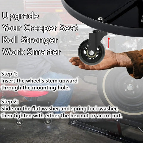Installation of 2.5 Inch Caster Wheels Set Of 12 For Creeper And Mechanics Stool Replacement Heavy Duty Silent Roller Blades