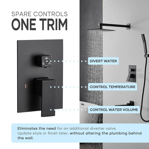 Top Shelf Matte Black Shower Faucet Set With 10 Inch Rainfall Shower Head And Tub Spout, Solid Stainless Steel Bathroom Fixture With Triple Spray Functions For Real Deal Relaxation
