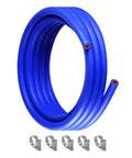 5Ft Inner Diameter 1 Inch Silicone Heater Hose For Your Vehicle Cooling System Blue Reinforced Polyester Braided Tubing 232 Psi Burst Pressure 4mm Thick Includes 5 Clamps Sturdy Radiator And Coolant Hose coiled with 5 clamps displayed.