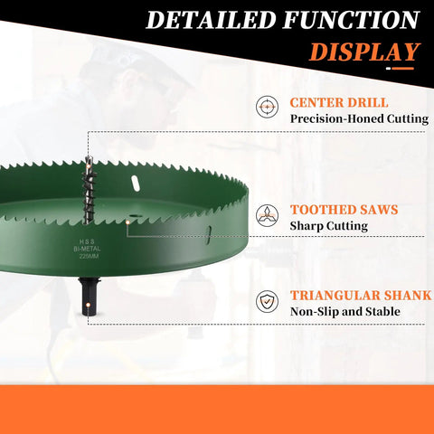 Heavy-Duty Metalixity Bi-Metal Hole Saw 8-7/8 Inch 225mm showing sharp toothed saws and center drill for precision cutting.