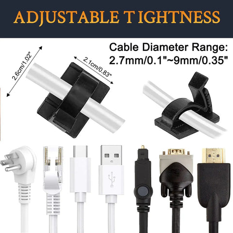 Adjustable Cable Management Clips Set 50 Pack Adhesive Wire Clips For TV PC Ethernet Under Desk Use Wall Mount Cord Organizer And Holder Durable Sticky Cable Clips For Home Office