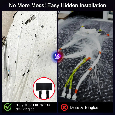 Starlight Headliner Kit With 400pcs Fiber Optic RGBW Star Lights For Car Roof Ceiling, comparison of easy hide and tangled wires