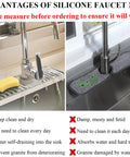Must Have 3 In 1 Sink Splash Guard With Silicone Faucet Drip Catcher Tray Soap Dish And Sponge Holder For Kitchen RV And Bar Faucets 14.4 By 5.4 Inches Grey displayed with sponge and faucet