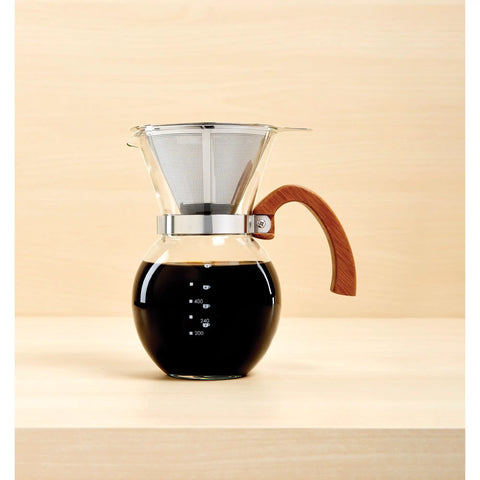 Next Level Pour Over Coffee Maker With Heat Resistant Borosilicate Glass Carafe And Comfortable Bamboo Handle Plus Durable Stainless Steel Filter, showcasing brewed coffee.