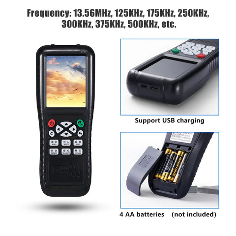 ID Card Duplicator And Copier Dope Kit With Decode Function For Smart Cards And NFC, includes handheld device, USB charging, battery slot