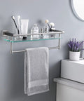 Rustproof Glass Bathroom Shelf With Towel Bar And Rail Heavy Duty SUS304 Stainless Steel Wall Mount In Brushed Finish Model A2225 2