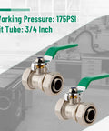 Three Quarter Inch Inline Ball Valve Shut Off Fittings Nickel Plated Brass Built Tough Heavy Duty 175 PSI Two Pack For Compressed Air Piping System With Double O Ring Seals Emergency Shut Off Ready For Industrial Use