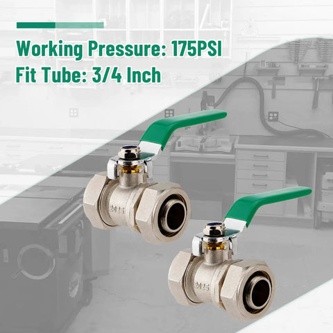 Three Quarter Inch Inline Ball Valve Shut Off Fittings Nickel Plated Brass Built Tough Heavy Duty 175 PSI Two Pack For Compressed Air Piping System With Double O Ring Seals Emergency Shut Off Ready For Industrial Use