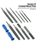 Pro Grade Metal File And Rasp Set 12 Piece With 10 8 And 6 Inch Extra Slim Flat Half Mill And Round Files Non Slip PVC Handle
