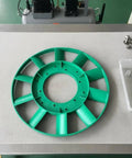 Heavy Duty Compressor Cooling Fan Replacement Impeller With Precision Molded Rotor And Balanced Hub on workbench, showcasing green plastic material.