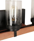 Close-up of Three Light Dope Vintage Wood Wall Mount Sconce With Bubble Glass Shade For Bathroom Vanity and Mirror Ideal
