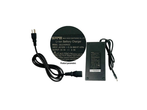 48V To 54.6V 2A Electric Bike Charger For 48V Lithium Battery With 120V AC Input And 2.1mm DC Jack, Smart OVP OCP SCP Protections, Red Charging Light, Green Full Indicator, Built For Fast Safe Charging On The Go