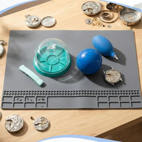 All In One Six Piece Watch Cleaning Kit With Putty And Dust Cover Air Blaster Cushion Case Opener Ball Repair Mat And Pivot Tool