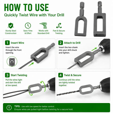 How to use Super Heavy Duty Electric Drill Wire Twister Attachment for Fencing and Rebar Tying in four simple steps.