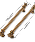 Image of 2 Pack 8 Inch Center Antique Brass Cabinet Pulls Heavy Duty Solid Zinc Alloy Handles with dimensions labeled for cabinets.