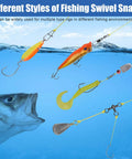 Must Have Pocket Fishing Kit With 140 Pcs Swivels And Snaps, 6 High Strength Types Plus Beads, Heavy Duty Metal Construction Stored In Clear Plastic Box For Quick Access On Freshwater And Saltwater Angling displaying swivel snaps with lures and hooks
