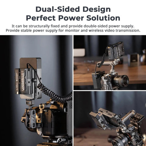 D Tap To Dual Sided NP-F Dummy Battery With USB-C Port And DC Output LED Display attached to camera setup