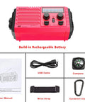 NOAA Weather Radio With Battery Backup And Solar Hand Crank, Portable AM FM Shortwave Receiver, Red, with accessories