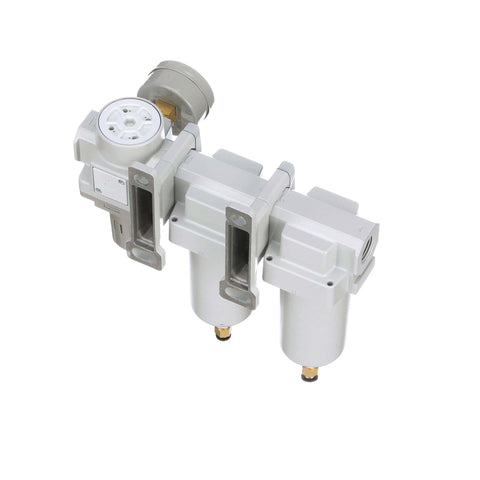 Three Stage Air Drying System All In One With Particulate Filter And Coalescing Filter And Pressure Regulator, side view