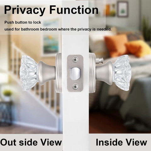Crystal Glass Door Knobs With Lock Satin Nickel Finish For Interior Doors Privacy 3 Pack For Bathroom And Bedroom close-up